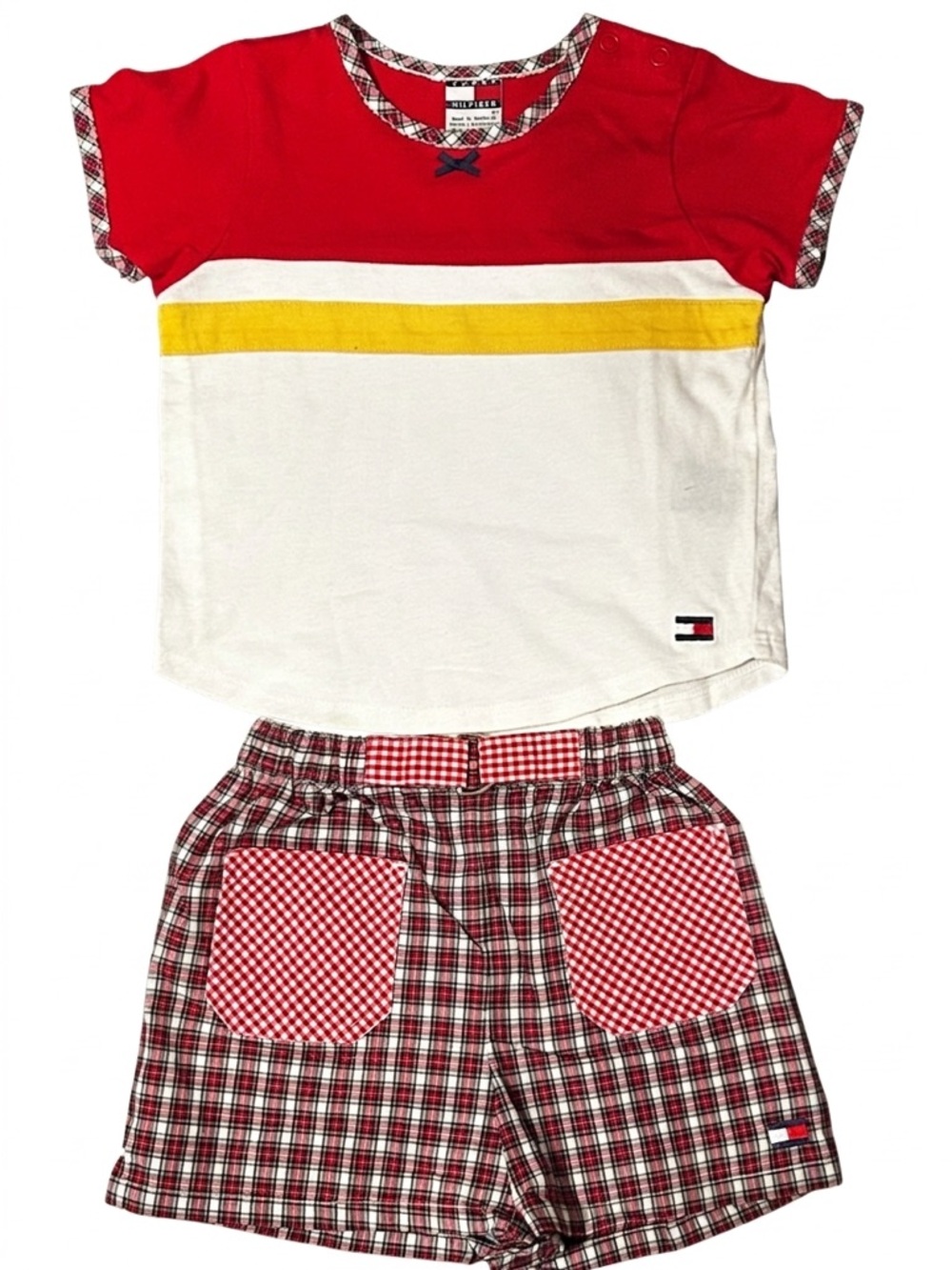 Vintage Tommy Hilfiger 2T Toddler Girl 2pc Set Red Plaid Gingham Short Set